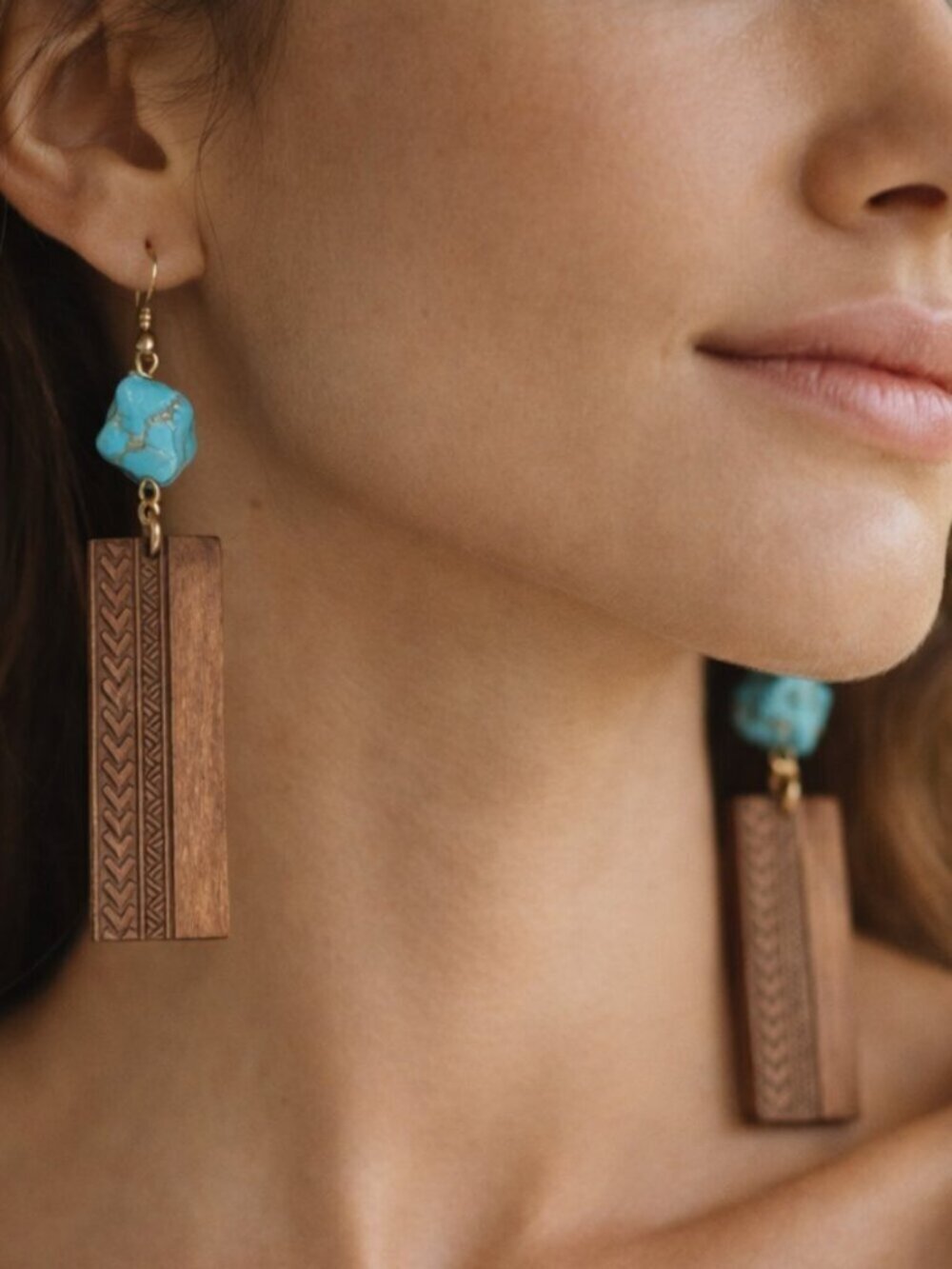 Turquoise & Wood Beaded XL EARRINGS